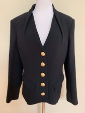 NWT Balmain Black Gold Lion Button Collarless Blazer Jacket Sz 46 US 14 2795