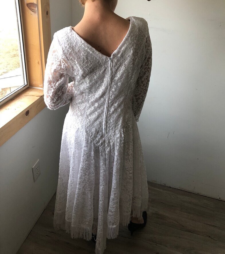 white fringe dress western Cutie Cowgirl Mini flattering fit Perfect For Mariah, Fringe Wedding Dress, Boho