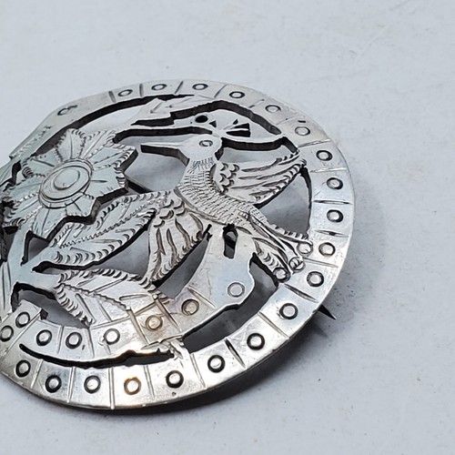 VINTAGE STERLING SILVER .925 PERU PIN BROOCH/ CiIRCLE BIRD FLOWER J18 - Picture 2 of 11