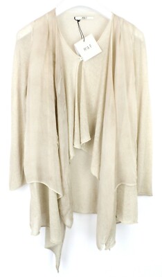 MIA F Pullover Damen Klein Cardigan Leinenmix Drapiert Beige