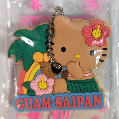 Hello Kitty Tan Key Cap Cover Case Keychain Guam Saipan Sanrio Kawaii Unused - 第 1/5 張圖片