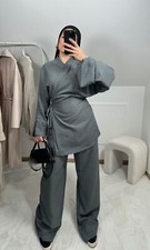 Muslim Causal Outfits Abaya Dubai Women Kaftan Top Wide Leg Pants Ramadan Modest