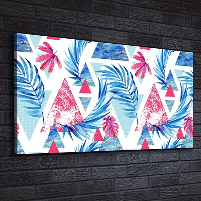 Canvas Wandbild Leinwand Bilder 140x70 Abstrakt Blätter Geometrische Dreiecke