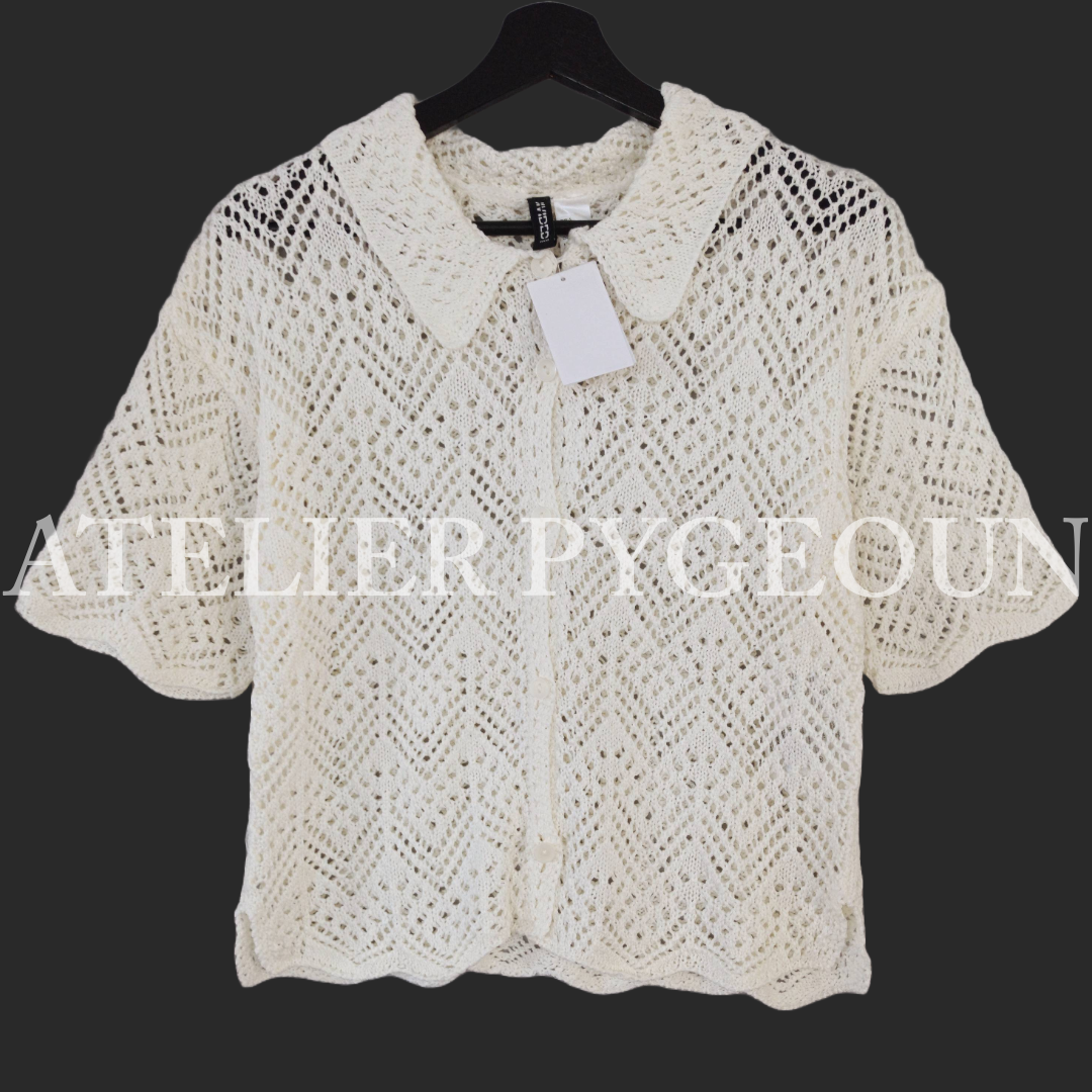 NWT H&M Pointelle-knit Short-sleeved Button-up Collared NWT H&M Pointelle-knit Short-sleeved Button-up Collared
