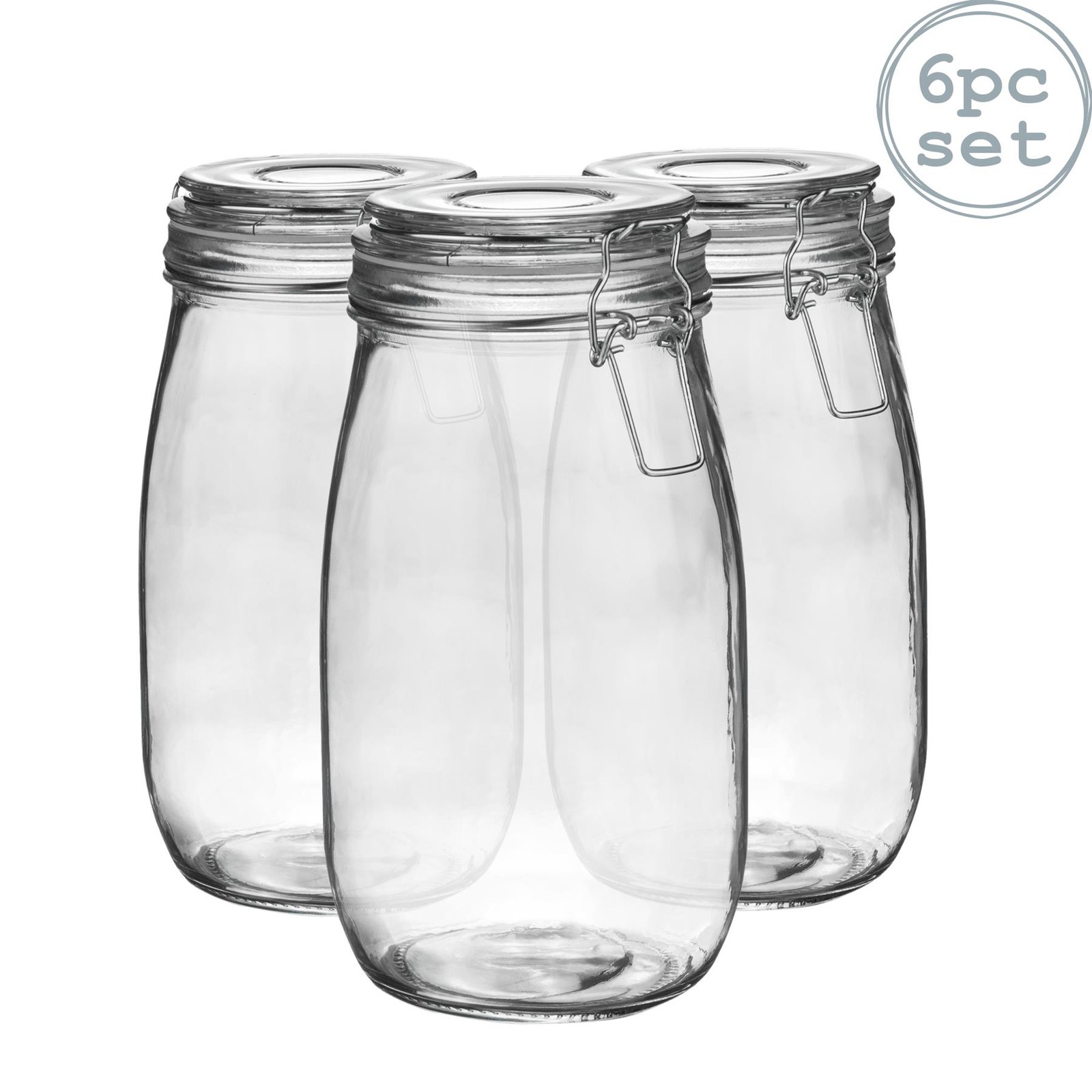 Argon Tableware Glass Storage Jars - 1.5 Litre - Clear Seal - Pack of 6