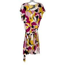 Nine West Wrap Dress Women’s 1X Plus Size Abstract V Neck Dolman Sleeve Stretch