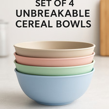 Large Unbreakable Cereal Bowls Set of 4 • BPA-Free • Dishwasher/Microwave Safe