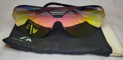 Quay Australia Showtime Sunglasses Women's Black Red & Green Mirrored Aviator 