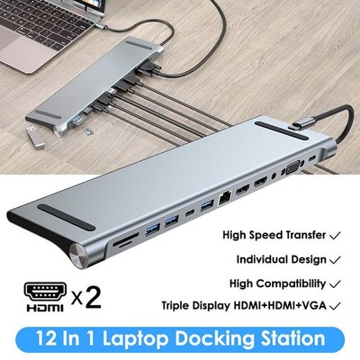 Ladefunktion USB C Dockingstation Dual Monitor, 12in1 USB C Dock Triple Display#