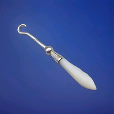 Antique Small Sterling Silver Buttonhook with Mother of Pearl Handle