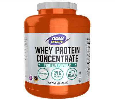 NOW Foods Whey Protein Concentrate Unflavored 5lb 24g Protein BCAAs
