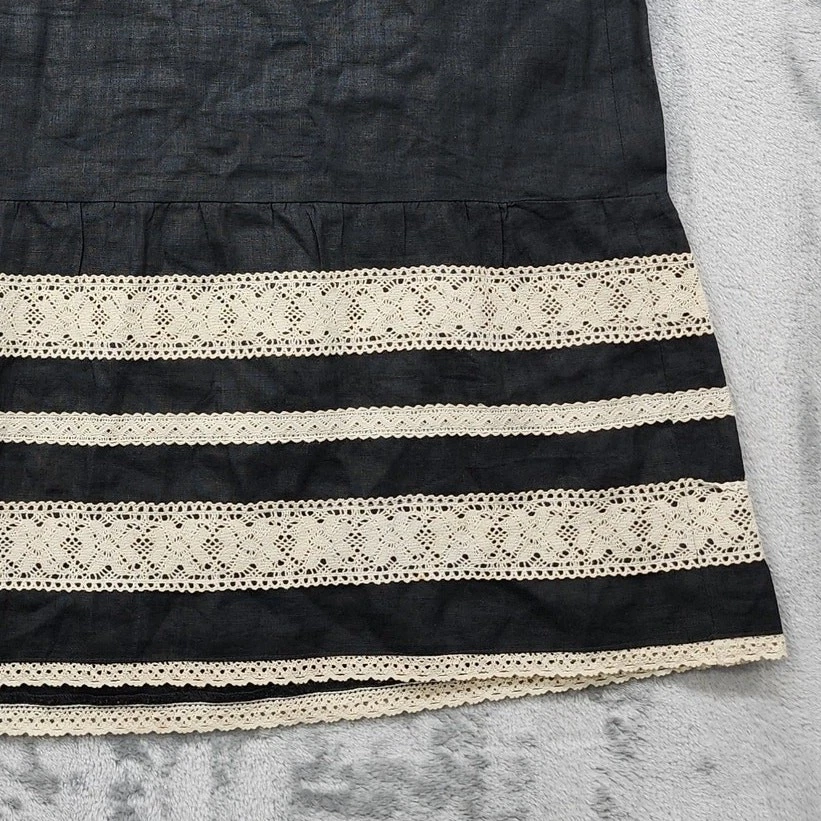 Ann Taylor LOFT юбка женщин 12 черный кремовый льняной оборки кромки кружева акцент трапеции - Изображение 2 из 4