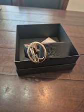 GUCCI GG Marmont Reversible Thin Belt Pink And Black Leather