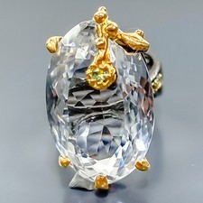 Vintage 40 ct Natural Quartz Ring 925 Sterling Silver Size 8 /B-R3581