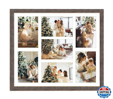 Golden State Art, 13.7x15.7 Distressed Brown Wood Collage Frame - White Mat - Di