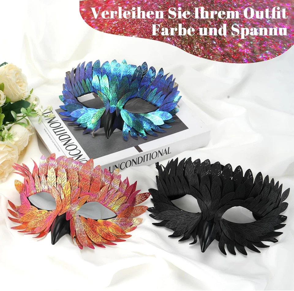 Venezianische Vogelmaske Halbgesichtsmaske Karneval Phönix Eule Feder-Maske - Bild 4 von 4