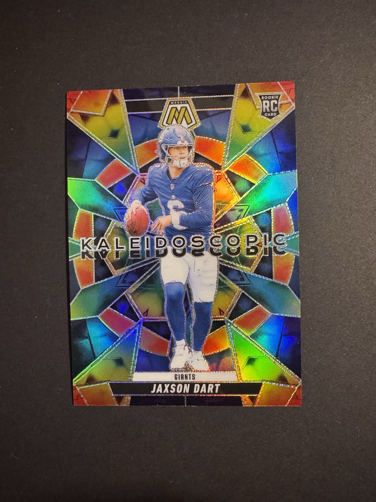 2025 Mosaic Football Jaxson Dart Kaleidoscopic RC Case Hit Giants Rookie SSP