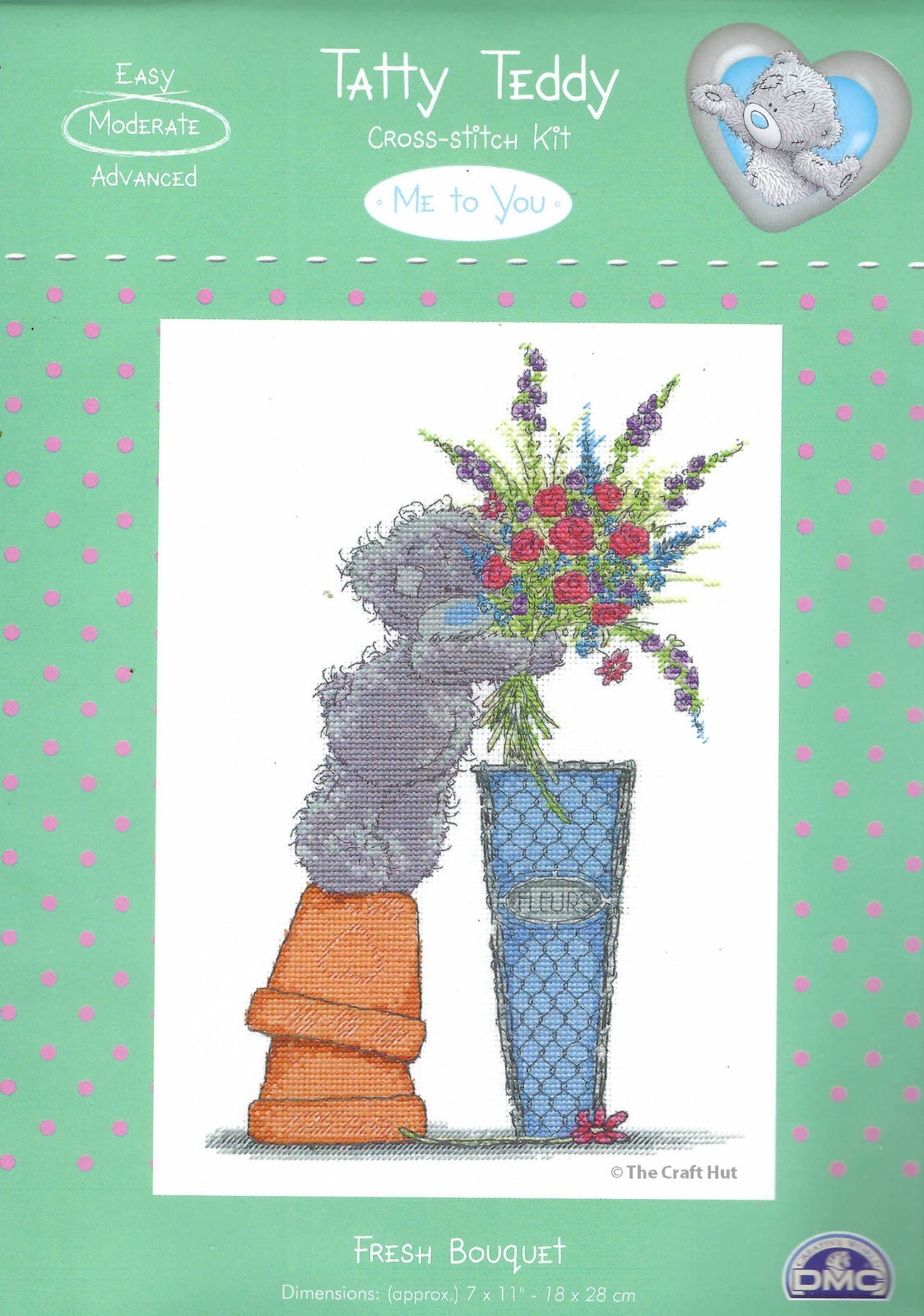 DMC Counted Cross Stitch Kit Tatty Teddy Bear Fresh Bouquet Flower BL1078/72 New