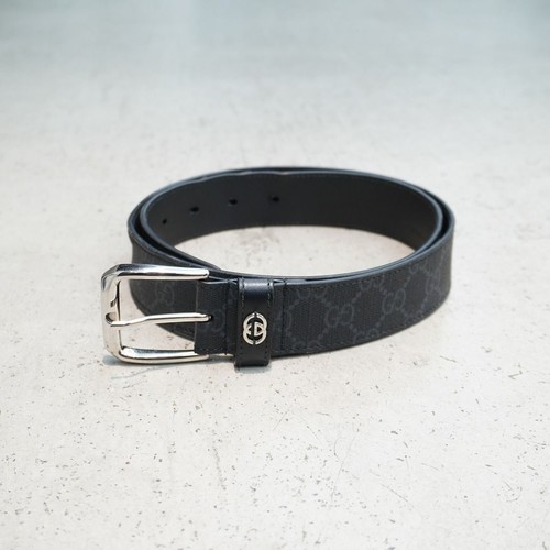 Gucci GG Supreme Interlocking G Canvas Detailed Leather Black belt