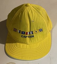 Vintage Captain Sail Boat Flags Hat Logo Made In USA Snap Back Trucker Cap