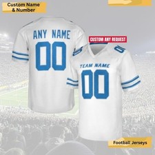 Personalized White Blue Trim Football Jersey Team Name Number Game Day