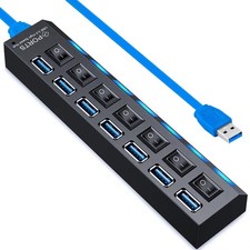 USB Hub 3.0, VIENON 7-Port Extender Splitter Individual Switches, Black