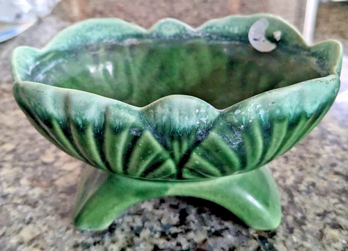 Vintage McCoy Pottery Planter Oblong Green Drip Glaze Double Footed Well antique