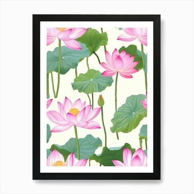 Lotusblume nahtloses Muster 2 Kunst gerahmtes Wandbild Poster Leinwanddruck Bild