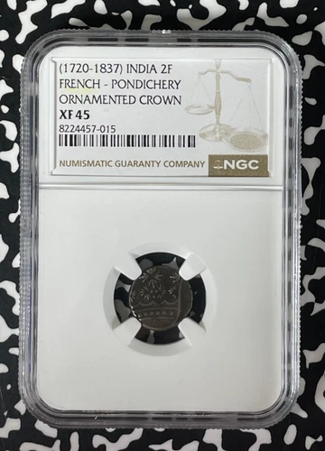 (1720-1837) French India Pondichery 2 Fanon NGC XF45 Lot#G263 Silver! KM#49