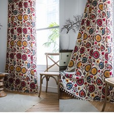 Living Room Curtain Boho Curtain Bedroom Ethnic Flowers Window Treatment Drape