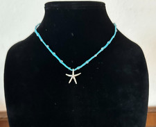 Cute Bohemian Teal Beaded Starfish Necklace Ocean Beach Vacation Gift