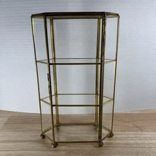 Small Vintage Metal Glass Curio Display, 9.75 in. Trinket / Collectibles Cabinet