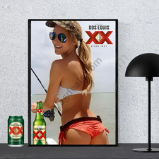 Sexy póster de cerveza Dos Equis XX chica pescadora cerveza 16x24 chica de ensueño decoración de cueva