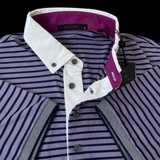 Greyson Golf Dakota Short Sleeve Stripe Polo Shirt Purple Size Medium $108