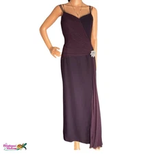 Daymor Couture Plum Pleated Drape Formal Gown with Rhinestone Brooch Size 12