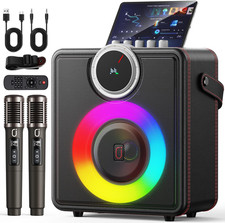 Karaoke Machine for Adults, 200W Retro Leather Portable Bluetooth Speaker with 2