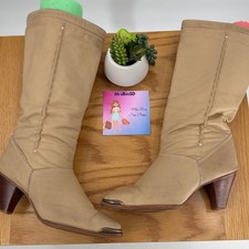 Vintage Zodiac USA Leather Cream Bone Tall Boots Size 9 Western Boho 1970s