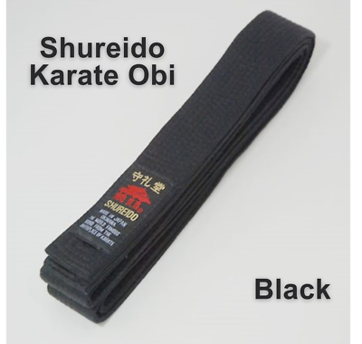 SHUREIDO BW Karate Black Belt Obi 100% Cotton Made in Japan