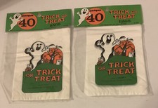 Halloween Trick or Treat Plastic Bags Unique Ind Lot Of 2 W/40 Count Each Retro