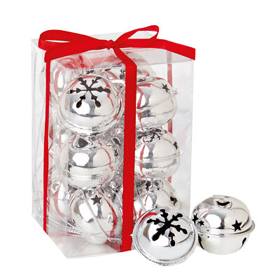 Weihnachten Jingle Bell Kugeln Baumschmuck 12 Stück Schneeflocke 40 mm - Silber