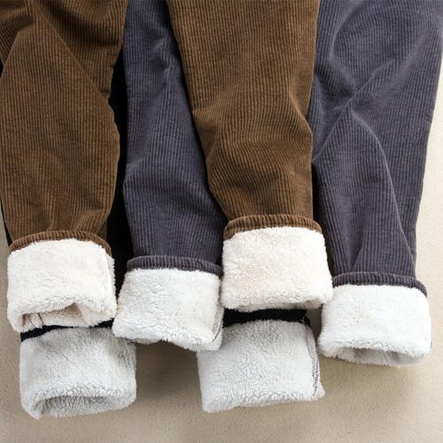Women Ladies Fleece Corduroy Pants Thick Trousers Casual Tapered Winter Warm New - Bild 11 von 14