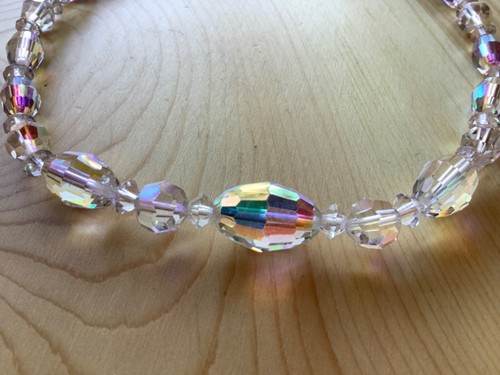 Vintage Aurora Borealis Necklace 16 in Clear Iridescent Faceted Glass Fancy Cut - Picture 6 of 14