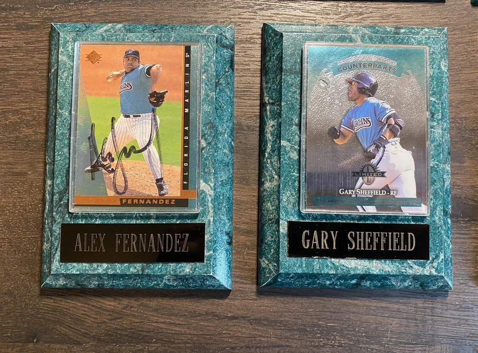 6 placas de beisebol Florida Marlins Sheffield Burnett RC Fernandez Auto Renteria - Imagem 2 de 4