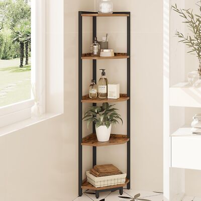 Corner Shelf Stand, Corner Bookshelf, Storage Standing Shelf Unit with Metal ...