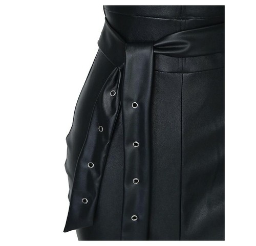 USA-Women-PU-High-Split-Tight-Party-Club-Wear-Low-Cut-Bodycon-Belted-Dress-P