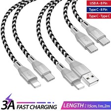 Fast Charge Cable PD Charging Data Sync Lead USB C 8-Pin For iPhone iPad Samsung