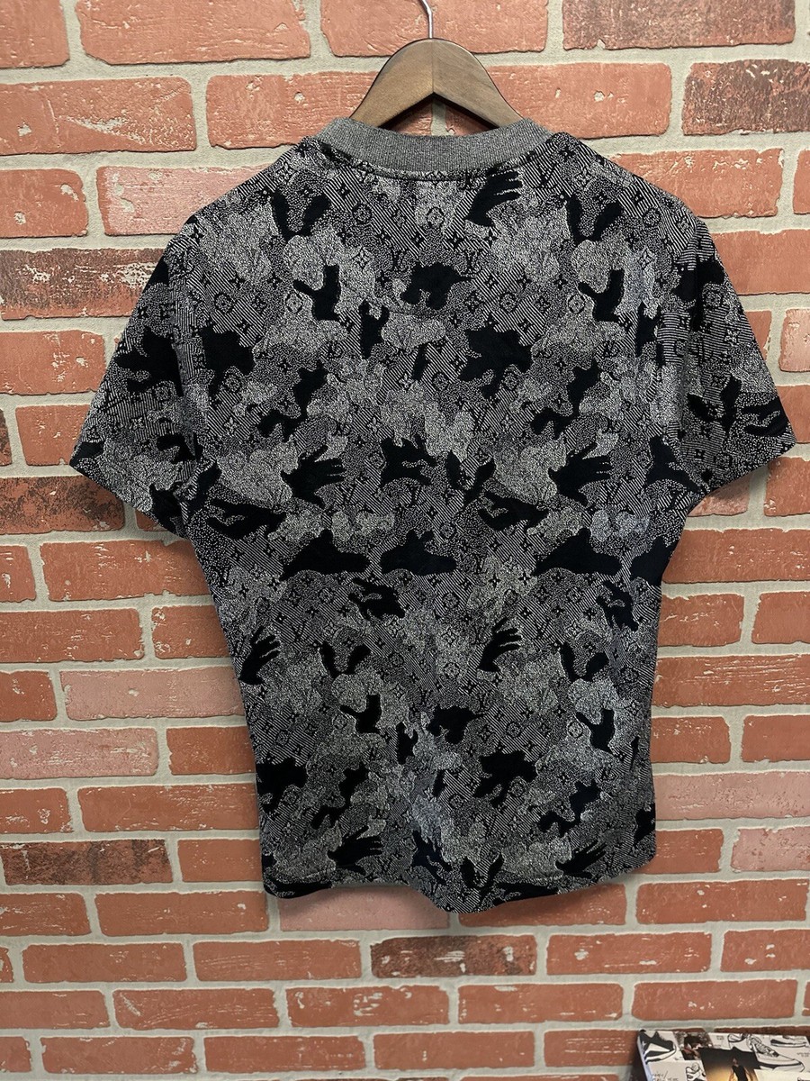 LOUIS VUITTON T-Shirt Camo Jacquard LV Monogram Tee Cotton Gray