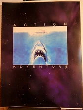JAWS  (VIDEO DEALER BROCHURE 1990) CLASSIC SHARK ILLUSTRATION FOR FRAMING