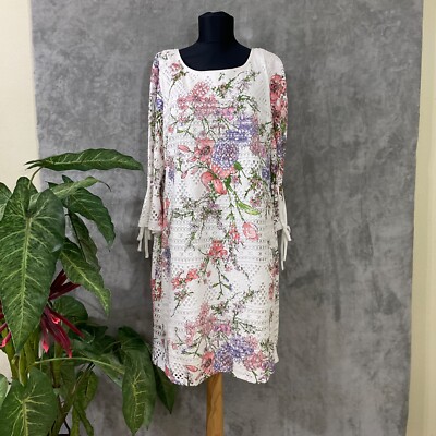 R & K Originals Floral Knit overlay Dress Sz 18 Long Sleeve Midi shift