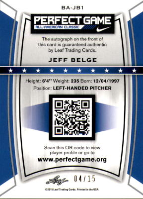 2015 Leaf Metal Draft Perfect Game Prismatic Purple #BAJB1 Jeff